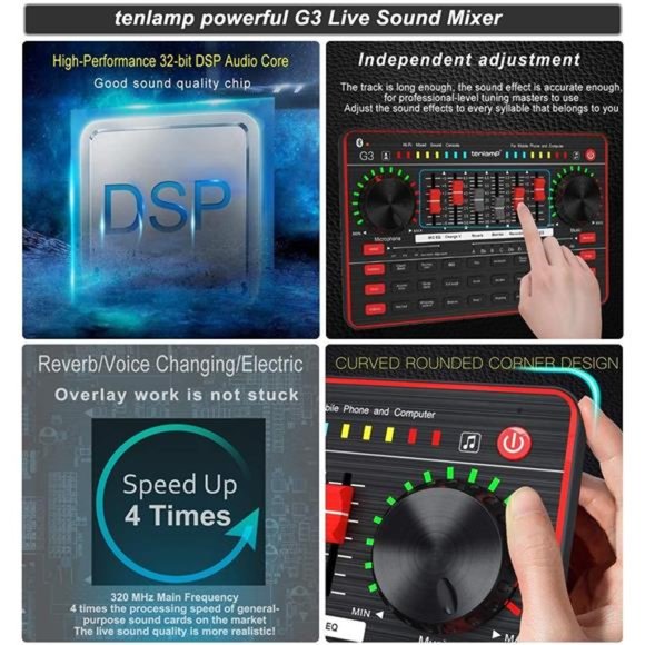 Podcast Microphone SoundCard Kit,Professional Studio Condenser Mic&G3 Live Sound - Picture 4 of 6